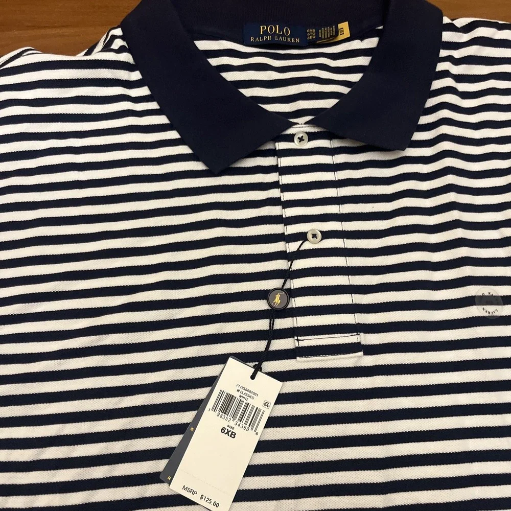 NWT Ralph Lauren Striped Polo Shirt Classic Fit Navy And White Sz 6XB